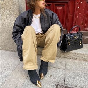 NWT Zara Tweed Boots with Gold Detail